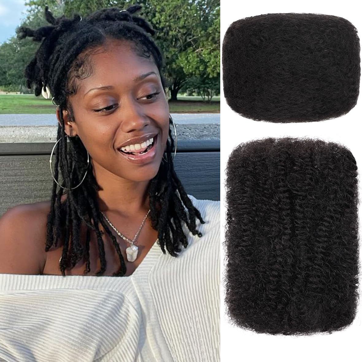 Kackanaa 12 Inch Afro Kinky Curly Human Hair Bulks for Dreadlock Extensions 1 Pack Marley Twist Hair Bulk for Mini Twist Repair Locs Springy Afro Twist Human Hair Bulk, 30g /Pack — image 1