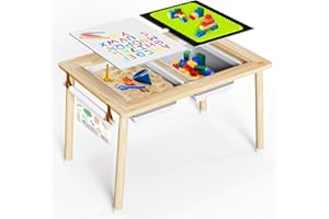 BESSIO Sensory Table for Toddlers 1-3 - Multifunction Toddler Activity Table with Block Lid & 2 Storage Bin,Sturdy Play Sand Table,Kids Table for Indoor and Outdoor,Christmas and Birthday Gifts