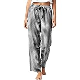 Women’s Plaid Lounge Pants with Drawstring Waist & Pockets, Soft Gingham Pajama Bottoms for Daily Wear