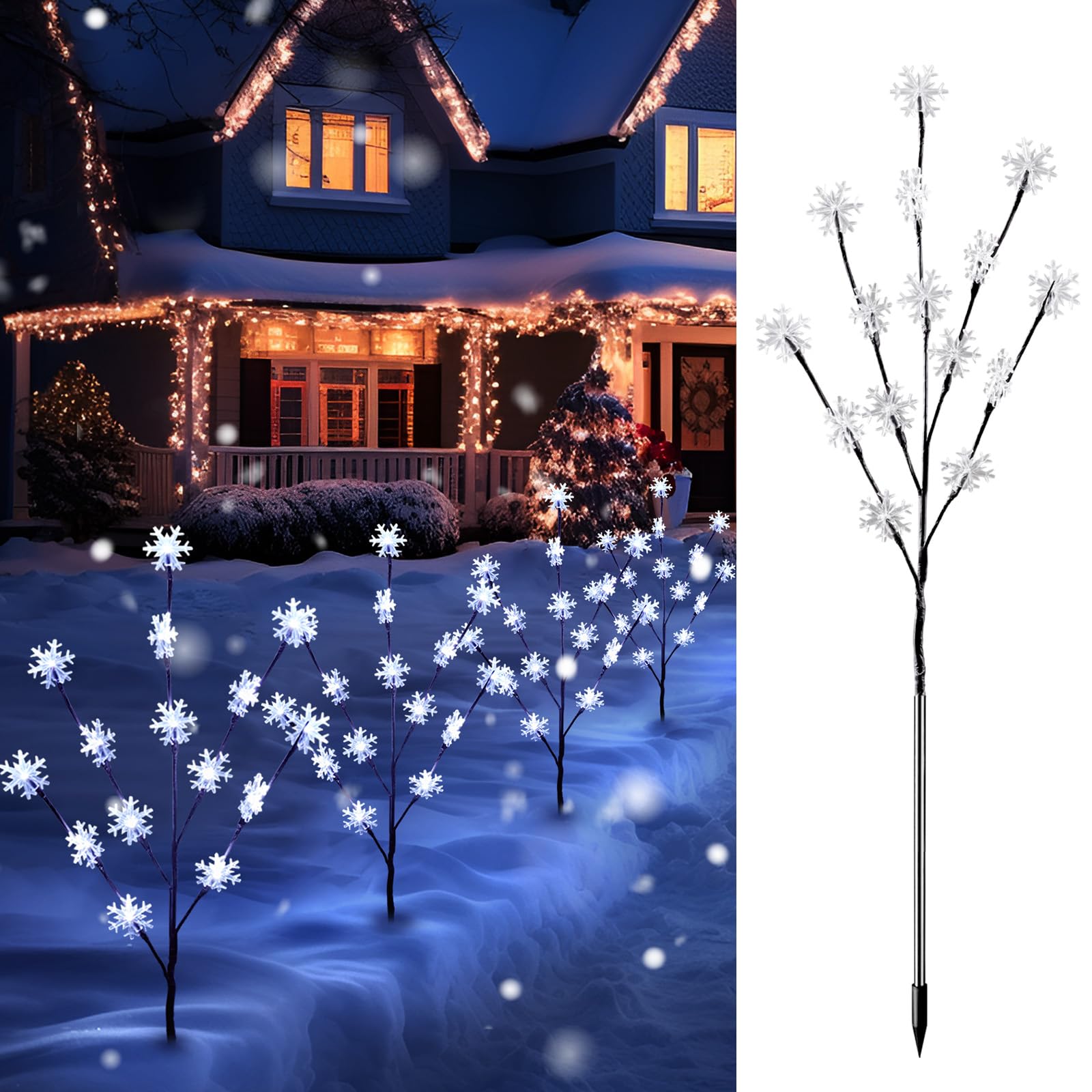 Photo 1 of Snowflake Lights Outdoor Pathway, 4 Packs Lighted Branches Christmas Yard Decor, Small Christmas Tree with Lights, Twig Branch Lights Outdoor Christmas Decorations Yard, White
