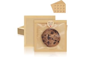 FireKylin 100 Pack Cookie Bags with Heat Sealing, 5.7 x 6.5 Inch Bakery Bags with Window, Grease Resistant Cookie Packing for Treats, Baked Goods, Bagel, Cake Slice, Sandwich (5.7"x6.5"-100pcs)