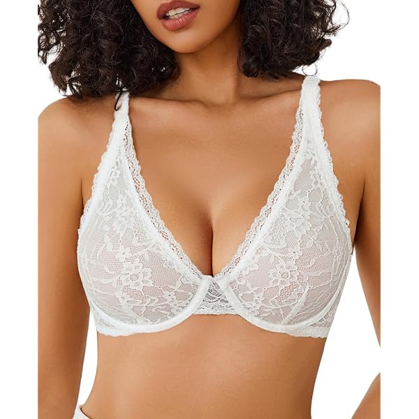 Zenana Women's Plunge Stretch Lace Halter Padded Bralette – Comfy, Cropped Top Style, Sizes S-3X
