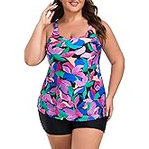 RELLECIGA Women's Tankini Set Swimsuits Scoop Neck Tummy Control Two Piece Bathing Suits with Boyshort