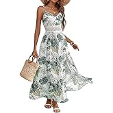 Women's Hawaiian Maxi Dresses Summer Floral Boho Sleeveless V-Neck Flowy Beach Vacation Dresses Spaghetti Straps