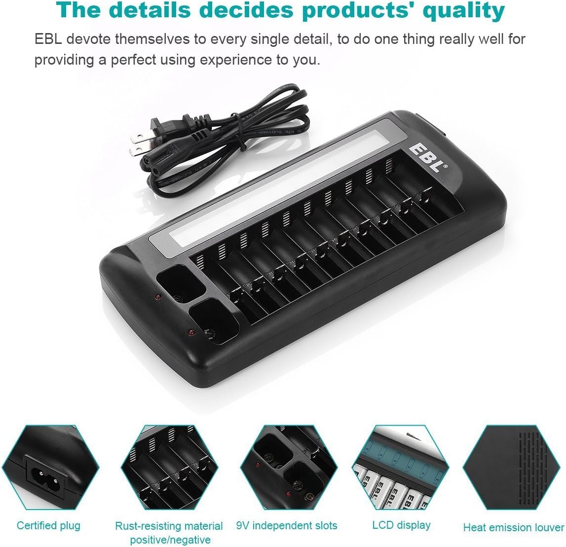EBL 12 Bay LCD Universal Battery Charger for Rechargeable AA AAA 9V NIMH NICD Batteries: Electronics