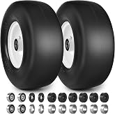 phepetroll 13x5.00-6 Flat Free Lawn Mower Tires and Wheels 3/4" 5/8" 1/2" Ball Bearings, 13x5x6 Zero Turn Mower Front Tires, Smooth Tires for Commercial Grade Lawn 4.3"-6.3" Adjustable Centered Hub