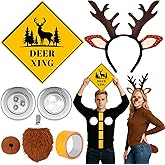 Wovnet 7 Pcs Halloween Deer Costume Deer in Headlights Couples Costume Adults Halloween Christmas Cosplay Men Women