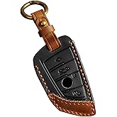 Hontumax Genuine Leather Key Fob Cover for BMW 1 3 4 5 7 Series X1 X3 X4 X5 X6 X7 330i 530i 540i 730i 2018-2023 Smart Key Case Holder Accessories (Black)