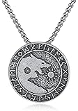 HolyheartViking Wolf Necklace, Sons of Fenrir Pendant, Swallow The Sun and Sevour The Moon, Pagan Nordic Amulet Necklace, Original Animal Jewelry, Handmade Viking Necklace Gifts for Men