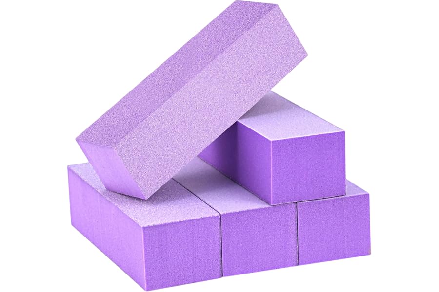 Maryton Nail Buffer Block, Medium/Fine Grit 100/180 Finishing Buffers for Acrylic Nails Gel Polish Nails, 3 Way Professional Pedicure Manicure Buffer Kits, 5 Count (Purple)