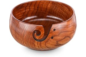 LITTLE WORLD Wooden Yarn Bowl, Knitting Yarn Bowl with Holes Storage Handmade to Prevent Slipping, Perfect Yarn Bowl for Crocheting and Knitting Mothers Day Gift 6" x 3"