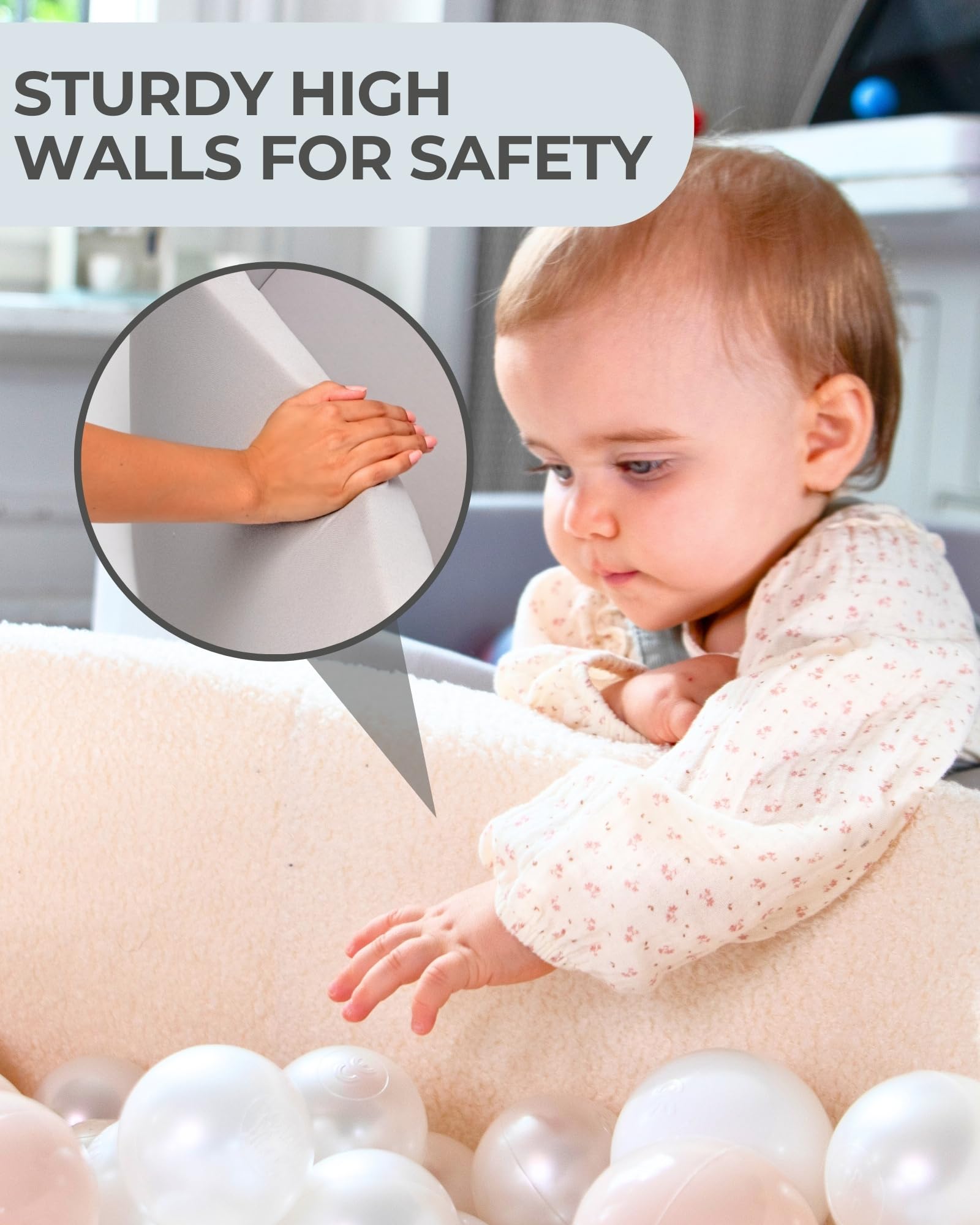 Soft Ball Pit for Toddlers and Babies 35.5 in - Durable Foam Ball Pit for Babies and Toddlers - Balls NOT Included - Grey - Toodly