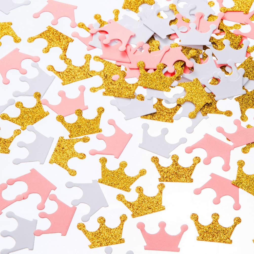 MOWO Glitter Crown Confetti Table Decor and Party Wedding Event Decor, Gold Glitter,Pink,White, 200 Count