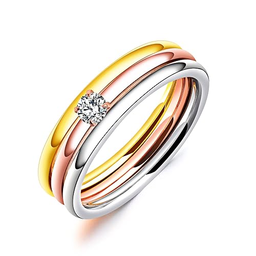 Edelstahl Damen Herren Ring Strass Ehering Verlobungsring Trauring Gold Neu