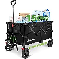Hikenture Folding Wagon Cart, Large Capacity Foldable Wagon, Heavy Duty Utility Beach Wagon with All-Terrain Wheels, Portable