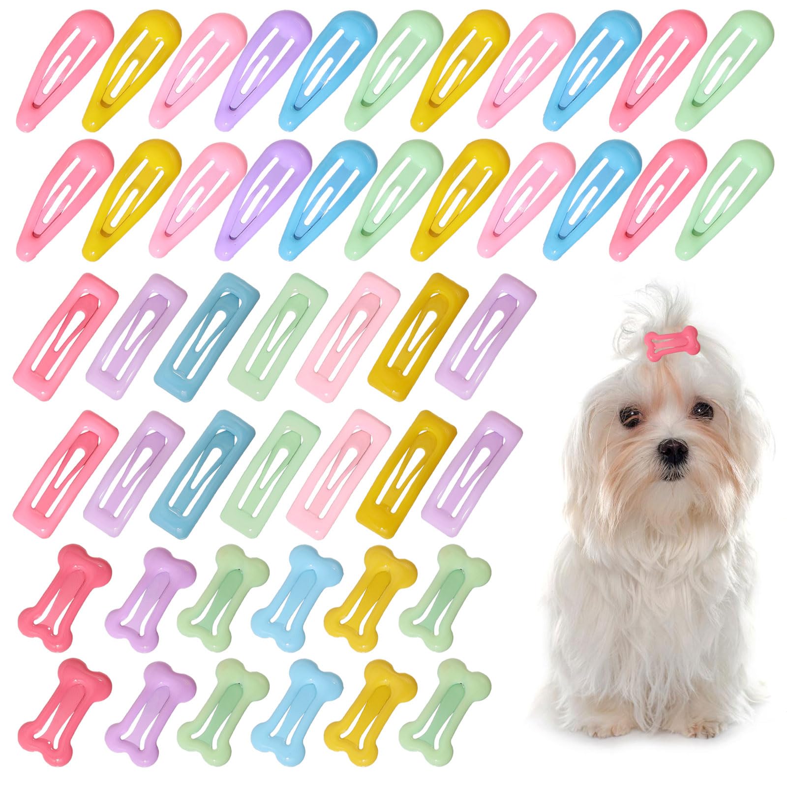 GLOBLELAND 3 Styles 20pcs/style Dog Hair Clips Bone Shaped Snap Pet Hair Non-slip Barrettes Assorted Colors Mini Snap Hair Clips Dog Hair Accessories for Dog Cat Puppy Pet