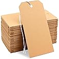 100 Pack Manila Shipping Tags with Elastic String Blank Labeling Tags with Strings Attached, 4 3/4" x 2 3/8"