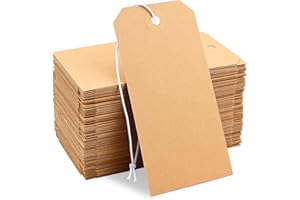 KOORITO 100 Pack Manila Shipping Tags with Elastic String Blank Labeling Tags with Strings Attached, 4 3/4" x 2 3/8"