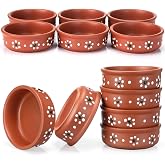 Remerry 12 Pcs Mexican Clay Bowls Set 4.33" Floral Terracotta Traditional | Clay Cooking Pots, Plates, and Serving Dish, Platos De Barro Mexicanos Earthenware for Baking, Yogurt, Mexican Cuisine