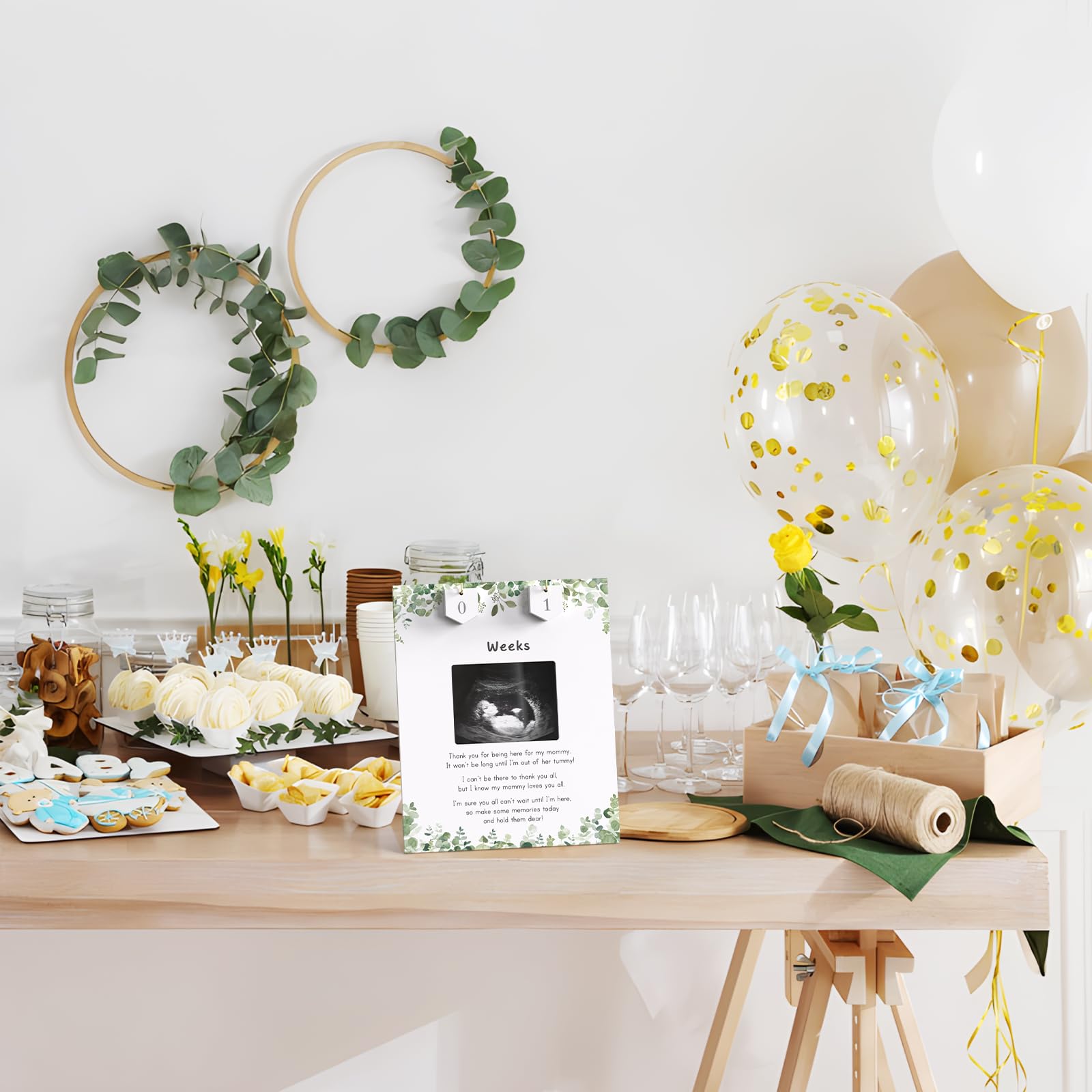 Greenery Baby Shower Games Welcome Sign - A Message from The Bump, Pregnancy Announcements Ideas, Gender Reveal Party Gifts, Ultrasound Baby Sonogram Picture Frame, New Mom Expecting Parents Keepsake