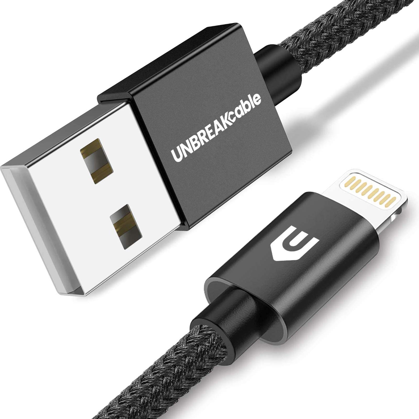 UNBREAKcable iPhone Charger Cable -[6.6ft/2m, Apple MFi Certified]Nylon Braided Apple Charger USB Fast Charging Lightning Cable for iPhone 11 Pro Xs Max X XR 8 7 6s 6 Plus SE 5 5s 5c iPad iPod -Black