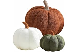 Srutirbo Teddy Fleece Pumpkin Throw Pillows Cute 3D Shaped Cushion Halloween Home Decoration (8in+11in+14 in, White+Green+Brown)