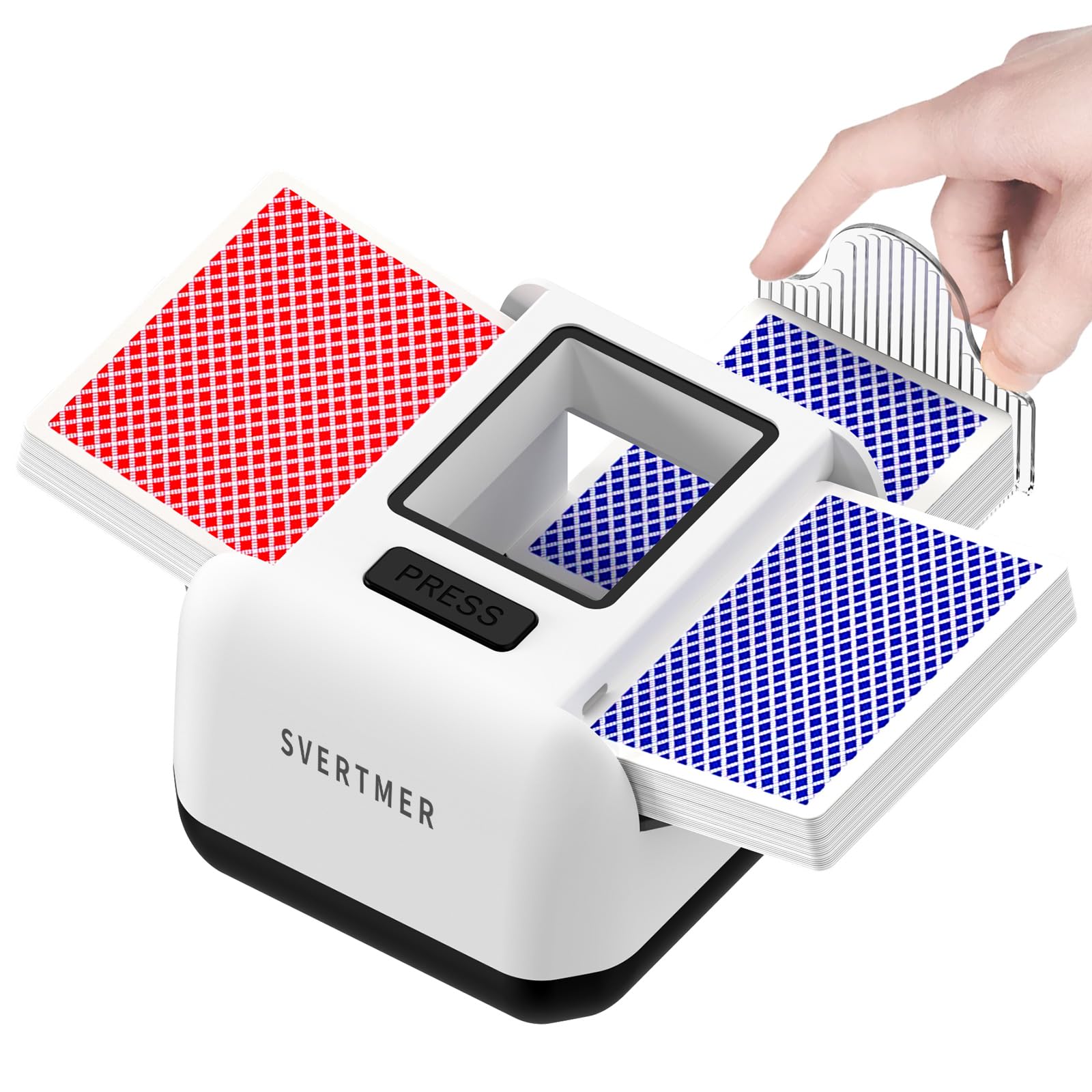 Svertmer Automatic Card Shuffler|1-2 Deck Electric Card Shuffle Machine|Portable Rechargeable Batteries of Poker,Blackjack,Uno,Skip-Bo,Phase 10 More Playing Shuffler for Home Game,Travel