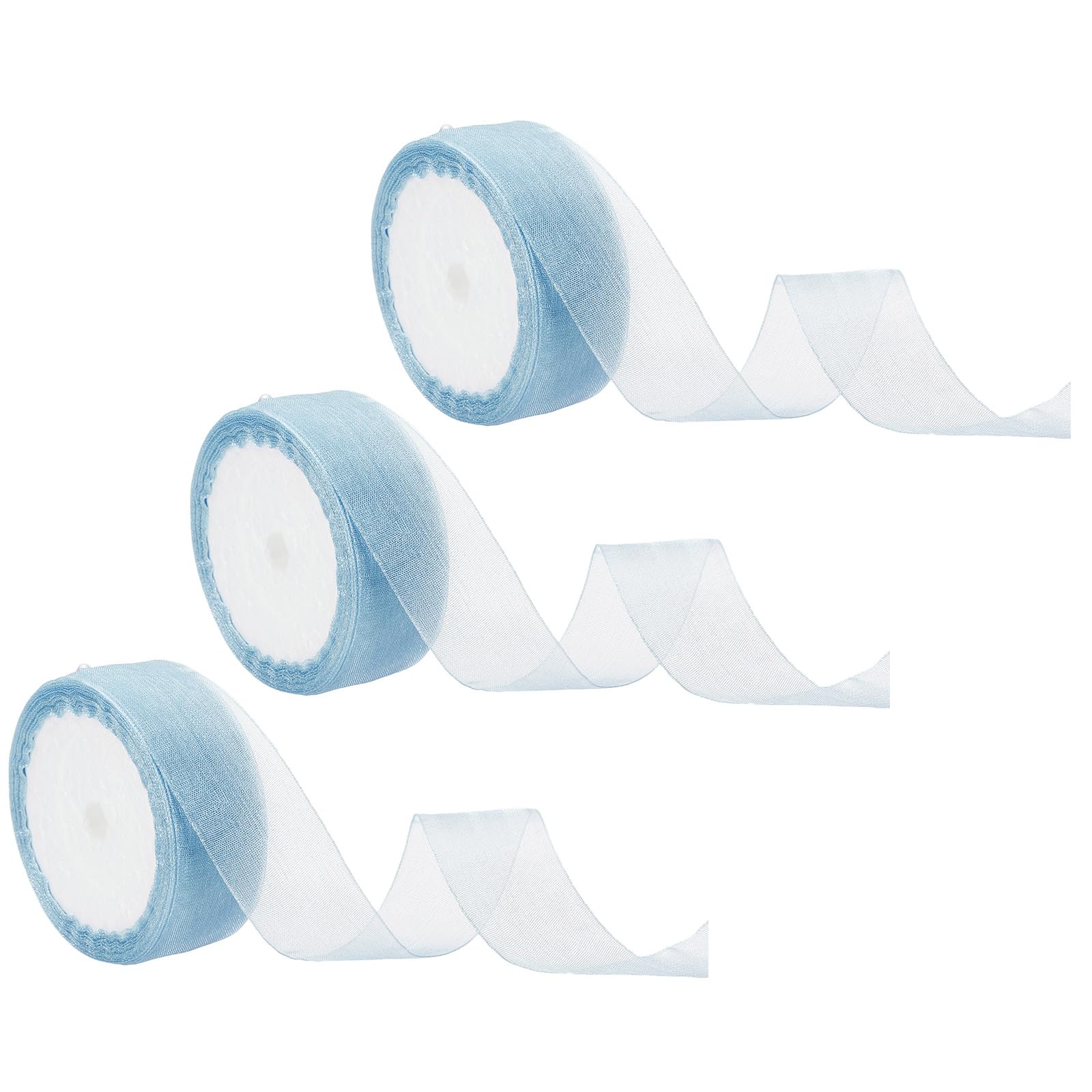PATIKIL 10 Yd Sheer Organza Ribbon, 3 Roll Chiffon Decoration Fabric for Gift Wrapping, Haze Blue