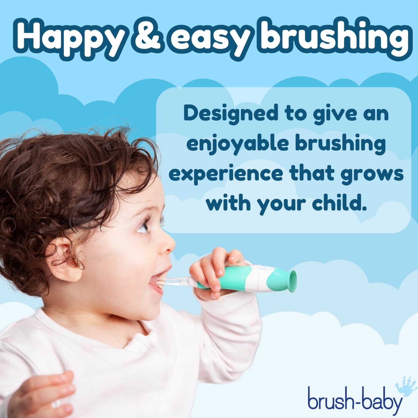 brush-baby BabySonic Infant and Toddler Electric Toothbrush for Ages 0-3 Years - Smart LED Timer and Gentle Vibration Provide a Fun Brushing Experience - Includes 2 Sensitive Brush Heads (Teal)