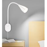LiFMIRA Wall-Mounted LED Bedside Reading Light USB Charging Port White | 10-Level Dimmable &amp; Adjustable 5 Color, Plug-in Adhesive Night Lamp for Books in Bed, Eye-Caring Bedroom Lighting