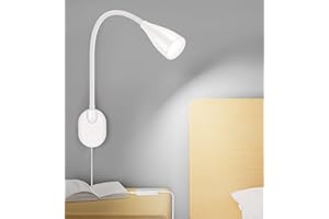 LiFMIRA Wall-Mounted LED Bedside Reading Light with USB Charging Port, 10-Level Dimmable & Adjustable 5 Color, Plug-in Adhesive Night Lamp for Books in Bed, Eye-Caring Bedroom Lighting (White)