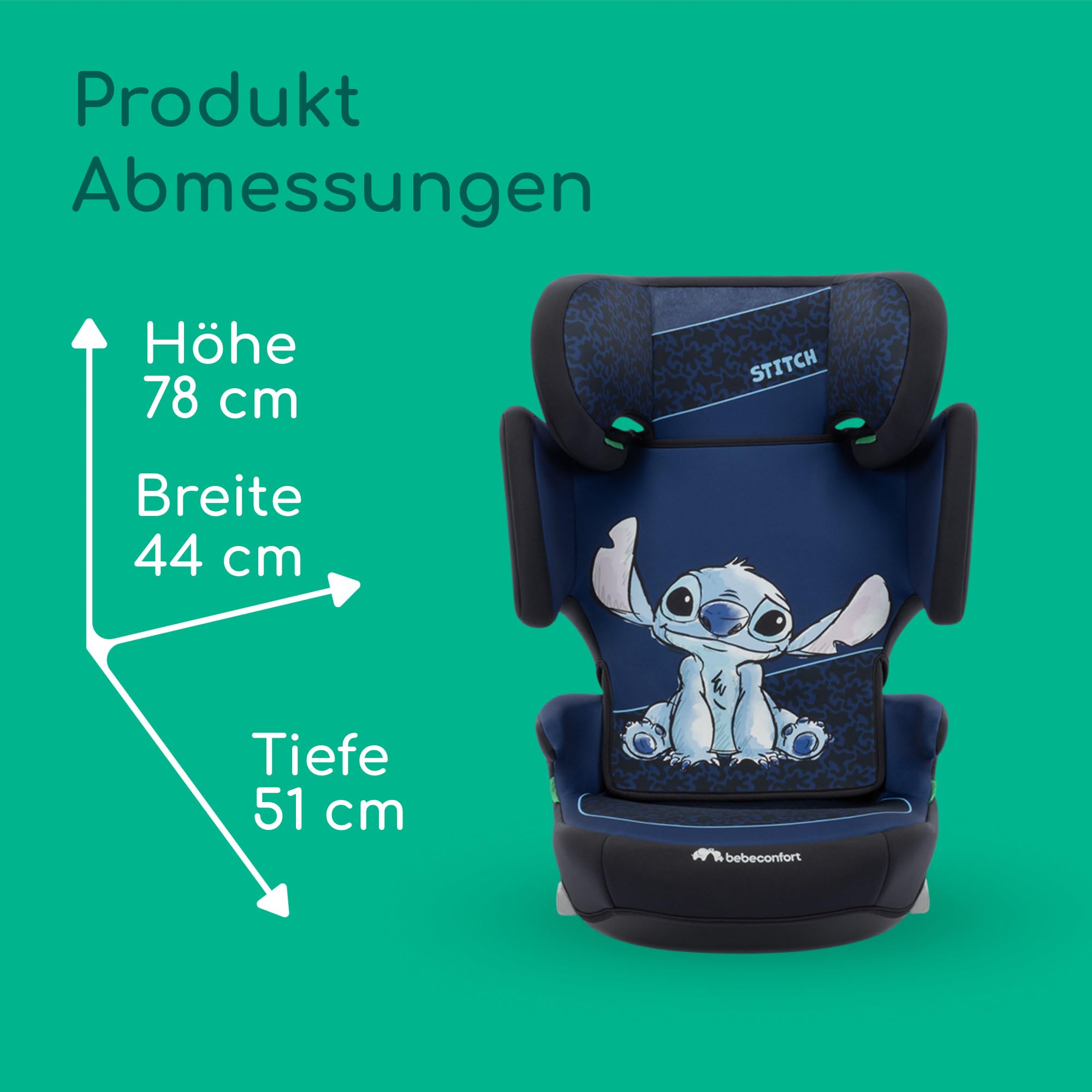 Bebeconfort Disney RoadFix i-Size, Kindersitzerhöhung mit Rückenlehne, 3,5–12 Jahre (100–150 cm), Folgekindersitz Stitch Disney, Klappbar, Leicht (4,4 kg), 14 Kopfstützenpositionen, Authentic Stitch 8