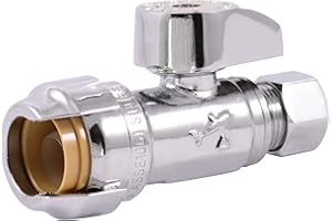 SharkBite 1/2 x 3/8 Inch Compression Straight Stop Valve, Quarter Turn, Push to Connect Brass Plumbing Fitting, PEX Pipe, Copper, CPVC, PE-RT, HDPE, 23037-0000LF