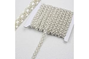 PEARLY JUN 2 Yards Pearl Beaded Trim Bead Lace Border White Edge Ribbon Strips for Sewing Wedding Dress Applique Bridal Straps Embellishments Decoration (White White, 2 Yards)