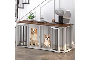 DEYGIA Large Dog Crate Furniture for 2 Dogs, 71.6'' Steel Frame Dog Crate with Double Doors, Heavy Sturdy Dog Kennel for Small Medium Large Dog, Indoor Double Dog Cage (White)