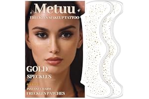 METUU 24 Sheets Glitter Freckle Tattoos, Gold Glitter Face Speckles Makeup Temporary Tattoos, Glitter Face Freckle Patches Makeup Accessories for Women and Girls