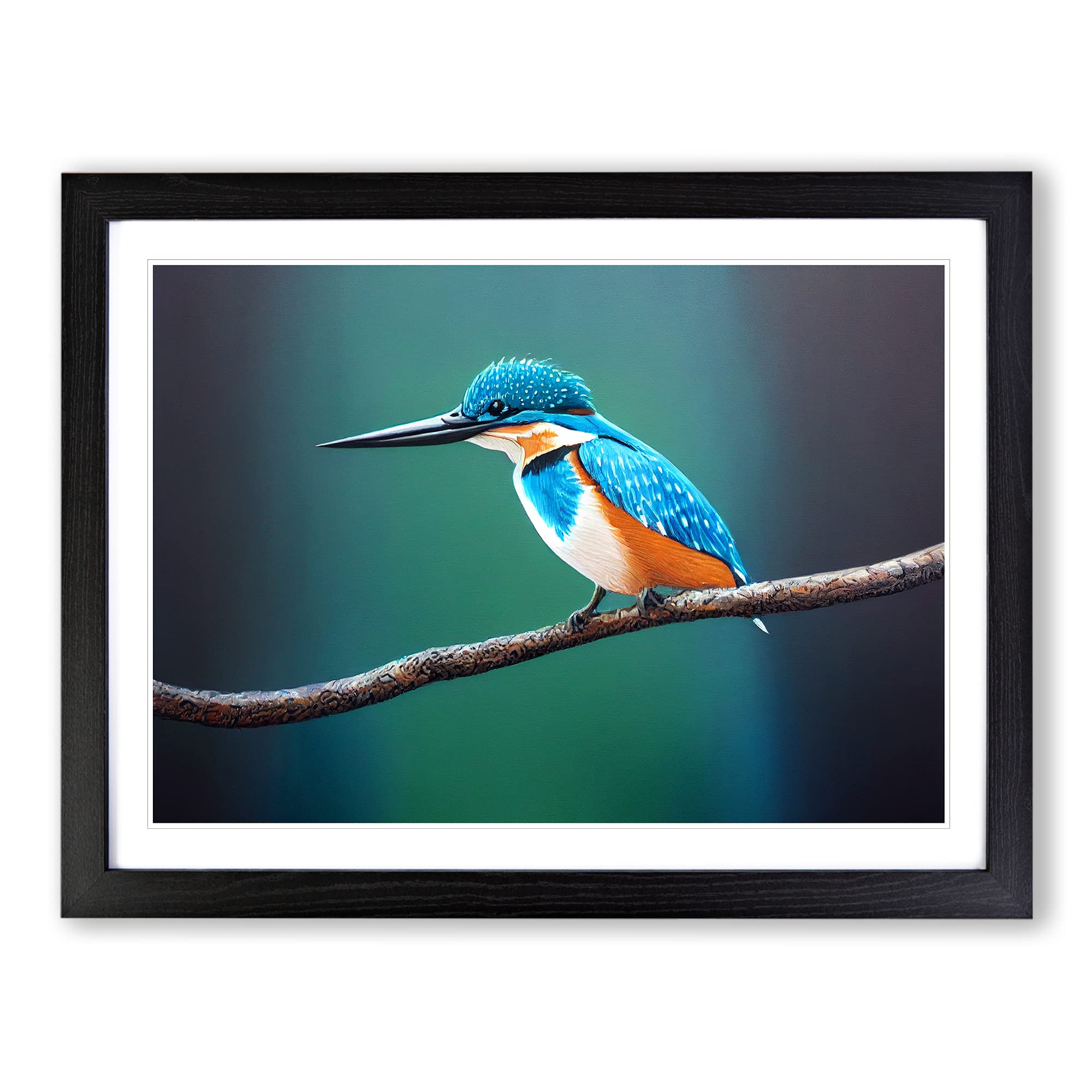 Desirable Kingfisher Bird Framed Print | A4 Black Framed Wall Art | Ready to Hang | Modern Nature Picture | Living Room Bedroom Lounge Office