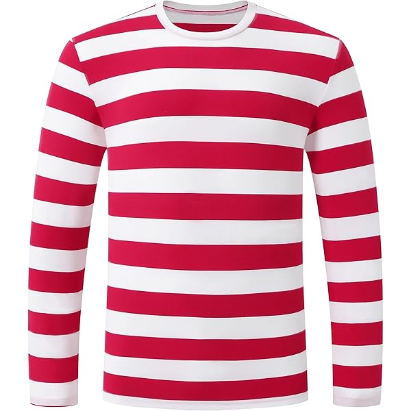 Zbrandy Mens Striped Shirt Wide Stripes Long Sleeve Crew Neck Tees