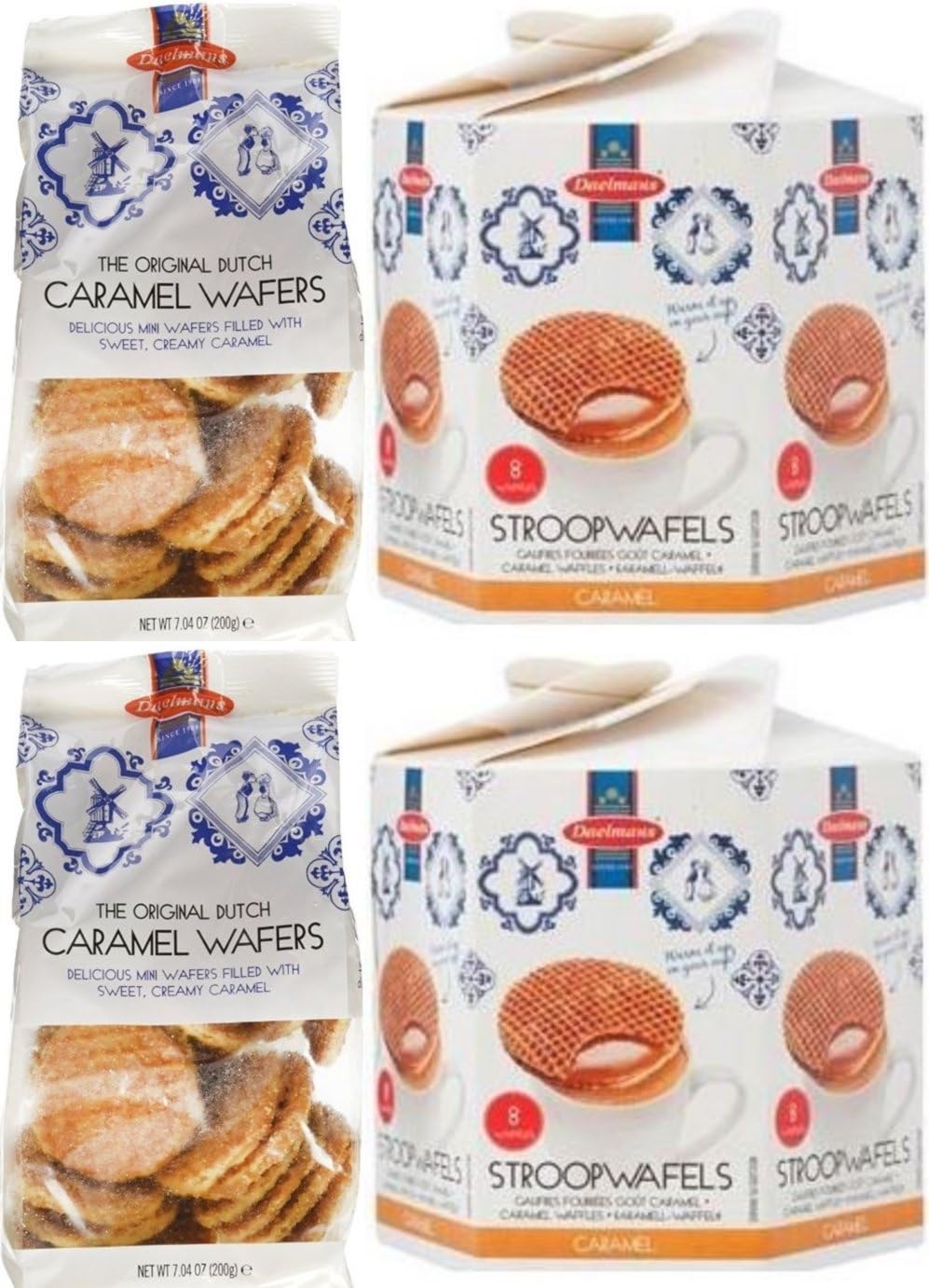 Daelmans Stroopwafels Caramel Wafers - Wafer Cookies with Caramel Dutch Treats Bundle (4 Total)