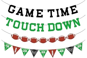 Qyeahkj 4Pcs Football Party Decoration Pre-Strung Game Time Football Banner NO DIY Football Pennant Banner Sports Party Supplies Favors for Tailgate Birthday Game Day Sports Party Decoration