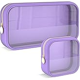 Adorila Clear Makeup Bag Set of 2, TSA Approved Waterproof Travel Cosmetic Bag, PVC Nylon Portable Makeup Organizer Bags for Women (Purple)