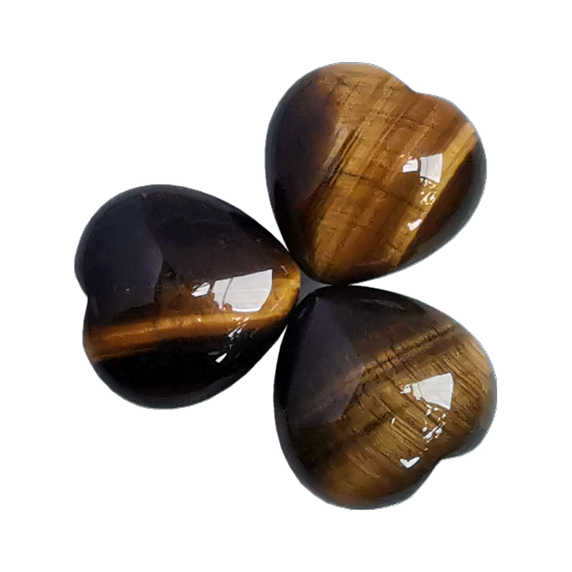 Manekieko 3 Pcs Natural Tiger's Eye Pocket Palm Thumb Healing Crystal Heart Love Worry Stones,25mm Reiki Balancing Crystal and Healing Stones