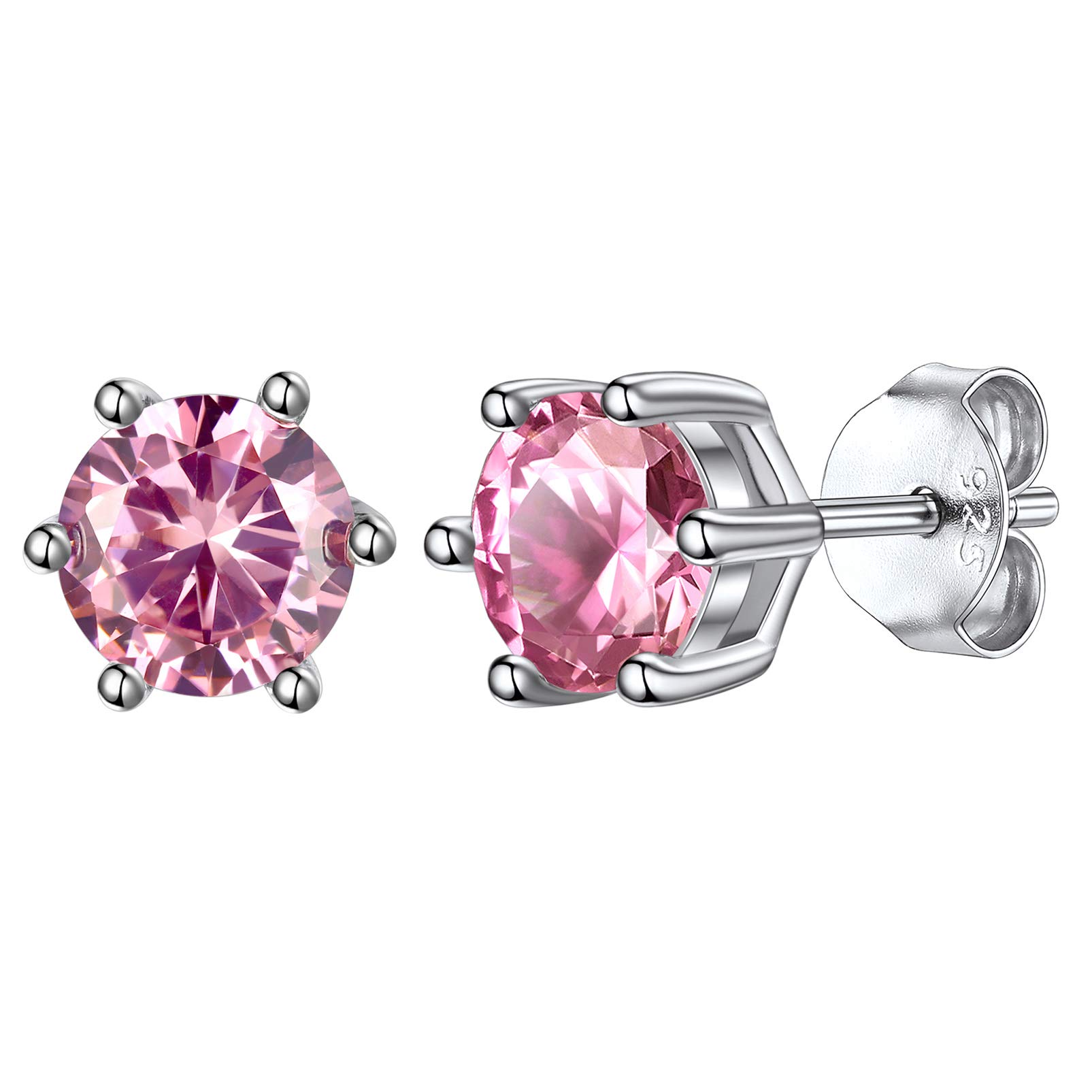 Silvora Sterling Silver Stud Earrings for Women with Cubic Zirconia Birthstone Hypoallergenic Jewellery Gifts for Ladies Mum Girls — image 1