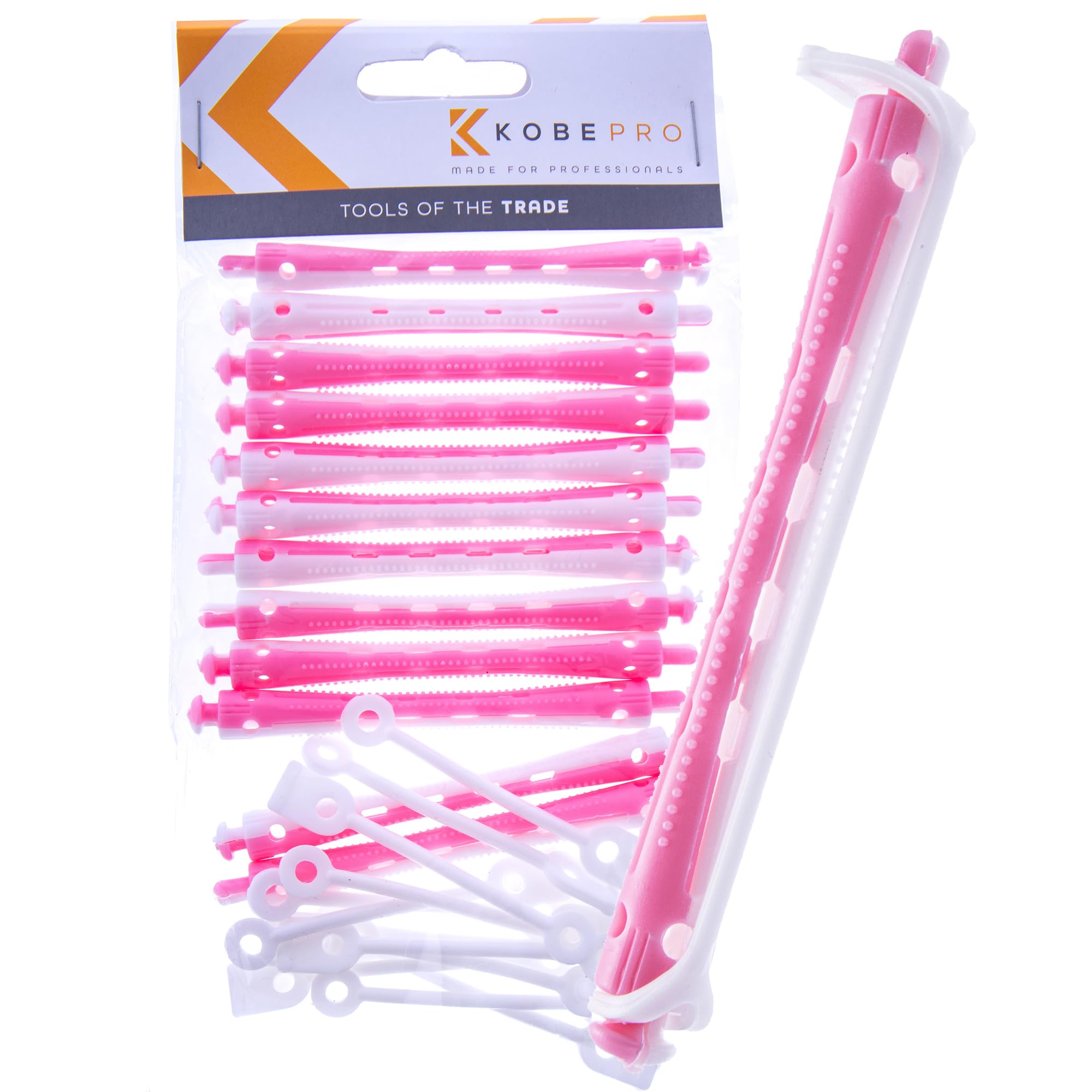 Kobe Professional Hairdressing Perm Rods with Rubbers - Non-Slip, Curling Tools for Wet/Dry Hair, Durable & Reusable - Ideal for Salons & Home Use - Pink/White 7 mm