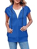 Fisoew Women's Sleeveless Zip Up Cotton Hoodies