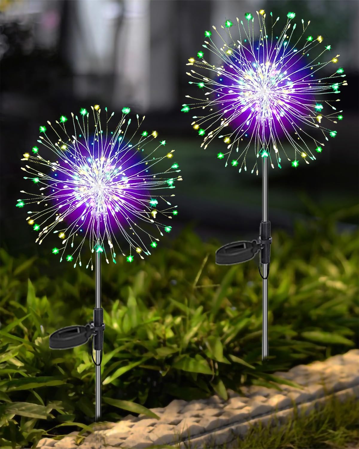 Joysing Solar Firework Lights 2 Pack 120 LED Solar Lights Outdoor Garden，8 Modes Solar Starburst Lights Waterproof Firefly Lights for Landscape Lawn Backyard Patio Party Wedding Decor - Multicolor — image 1
