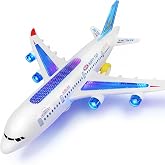 AtomDream Tech Aeroplane Toy - Electric Aeroplane Toy with Flashing LED Lights &amp; Sounds &ndash; Bump and Go Mechanism, Durable ABS Construction, for Kids Ages 3-8
