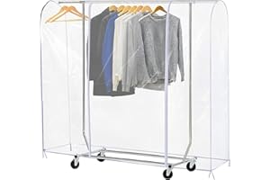Ruibo Clear Garment Rack Cover Dustproof Clothes Rack Cover with 2 Durable Zipper/Clothing Waterproof Protector (L:71x20x60 inch)
