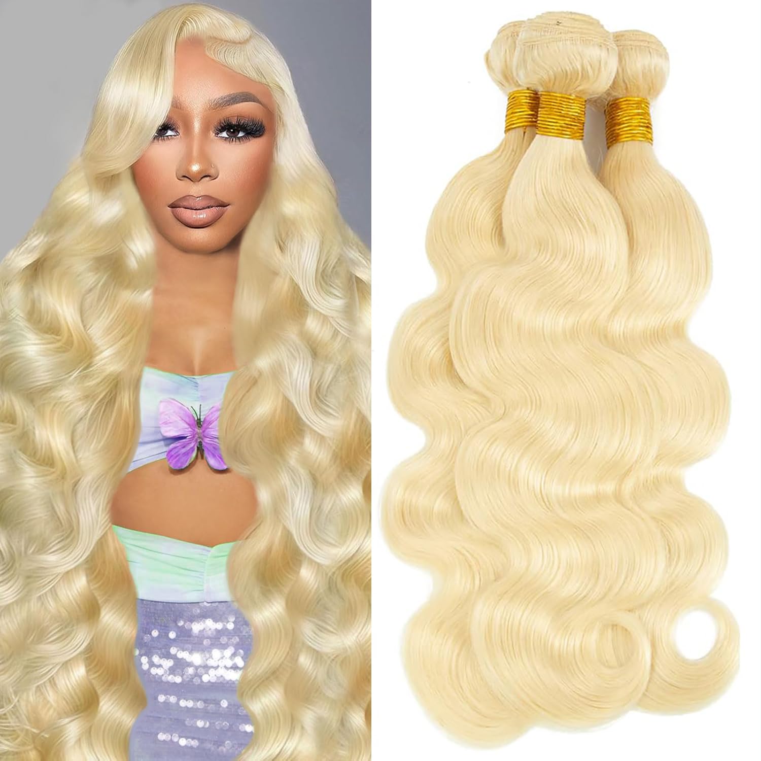 Photo 1 of 613 Blonde Bundles Human Hair 18 20 22 Inch 613 Bundles Human Hair 100% Unprocessed 16A Brazilian Virgin Raw Bundle 613 Body Wave Bundle Extensions for Women