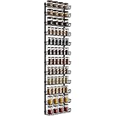 SWOMMOLY Adjustable Wall Mount Spice Rack Organizer, 12-Tier Dual-use (Multi-use) Hanging Spice Shelf Storage for Kitchen Pantry Cabinet Door, Seasoning Holder Organizer, Black